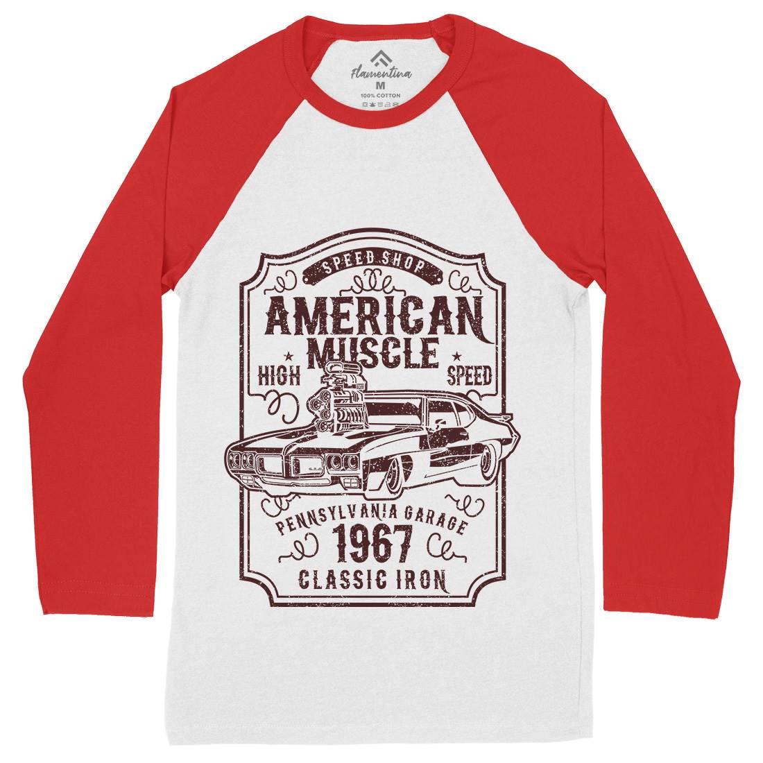 American Muscle Mens Long Sleeve Baseball T-Shirt Cars B178