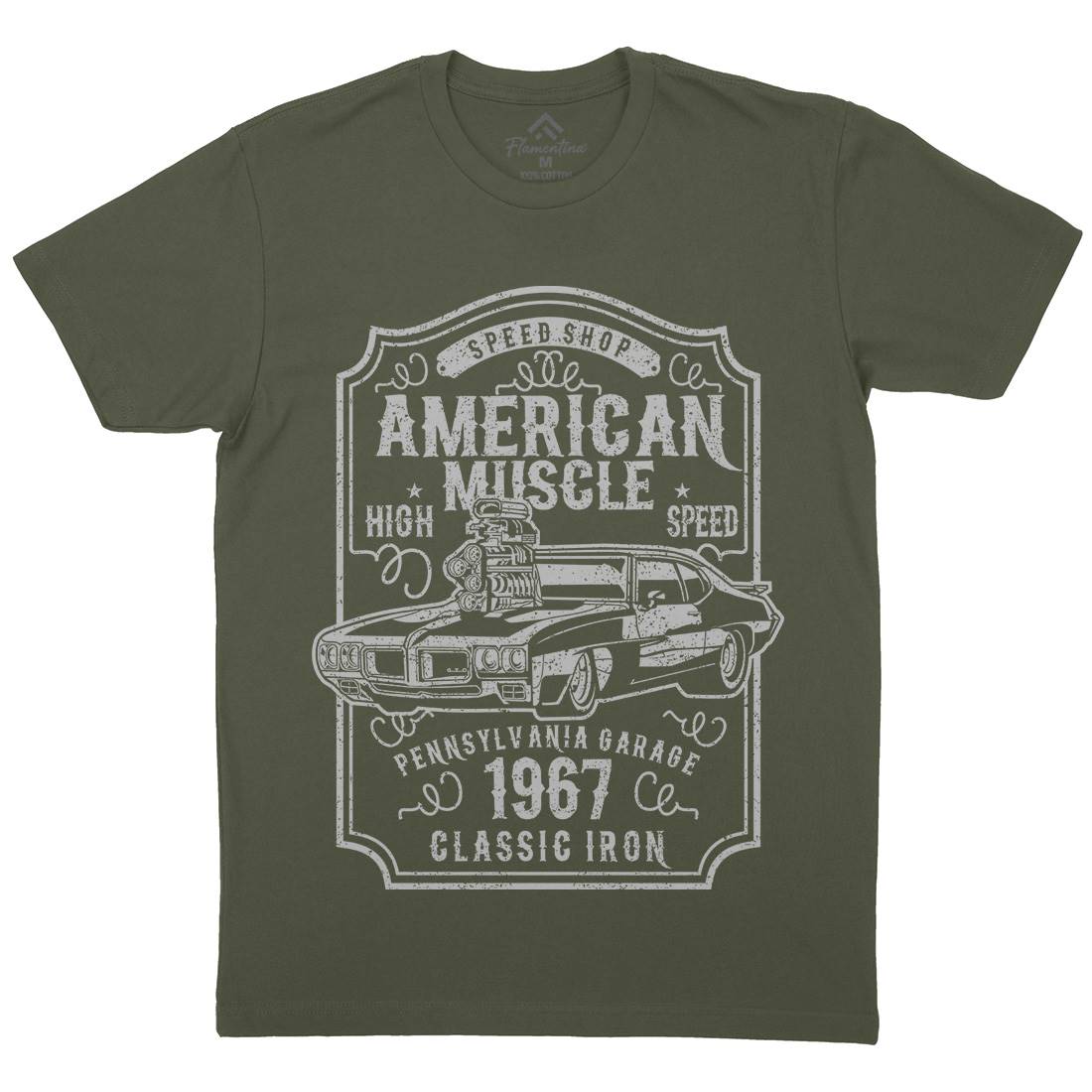 American Muscle Mens Organic Crew Neck T-Shirt Cars B178