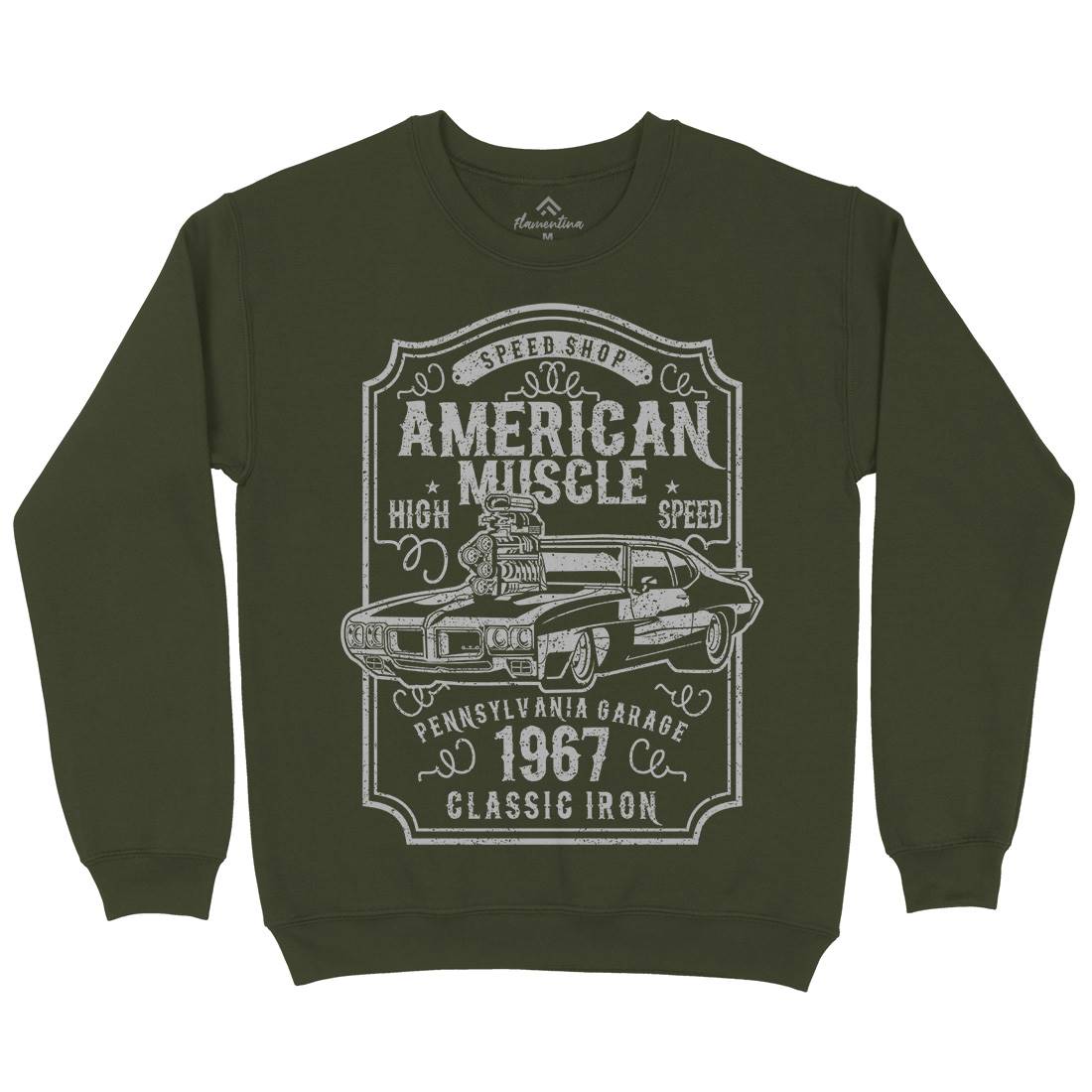 American Muscle Mens Crew Neck Sweatshirt Cars B178