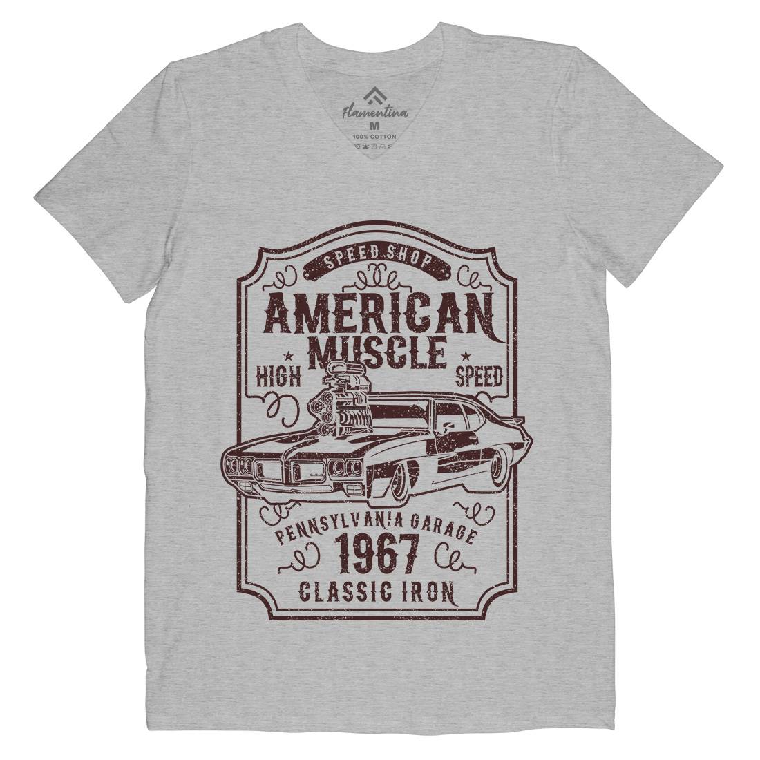 American Muscle Mens Organic V-Neck T-Shirt Cars B178