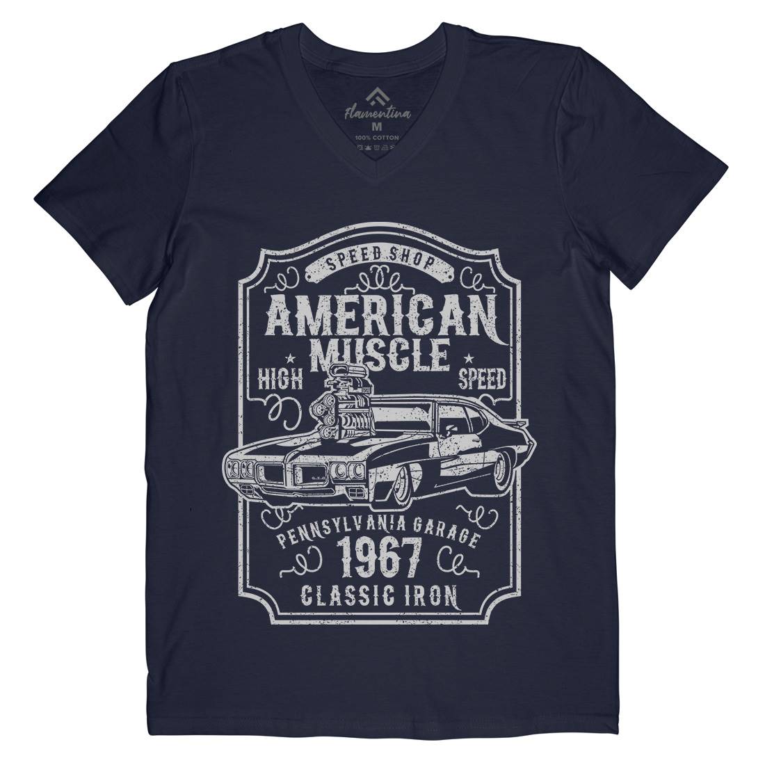 American Muscle Mens Organic V-Neck T-Shirt Cars B178