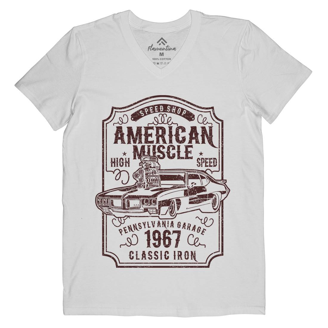 American Muscle Mens V-Neck T-Shirt Cars B178