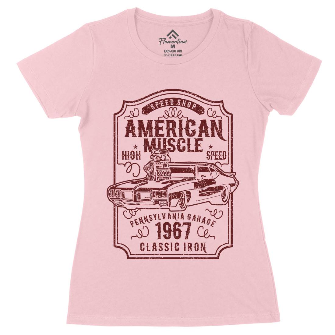 American Muscle Womens Organic Crew Neck T-Shirt Cars B178