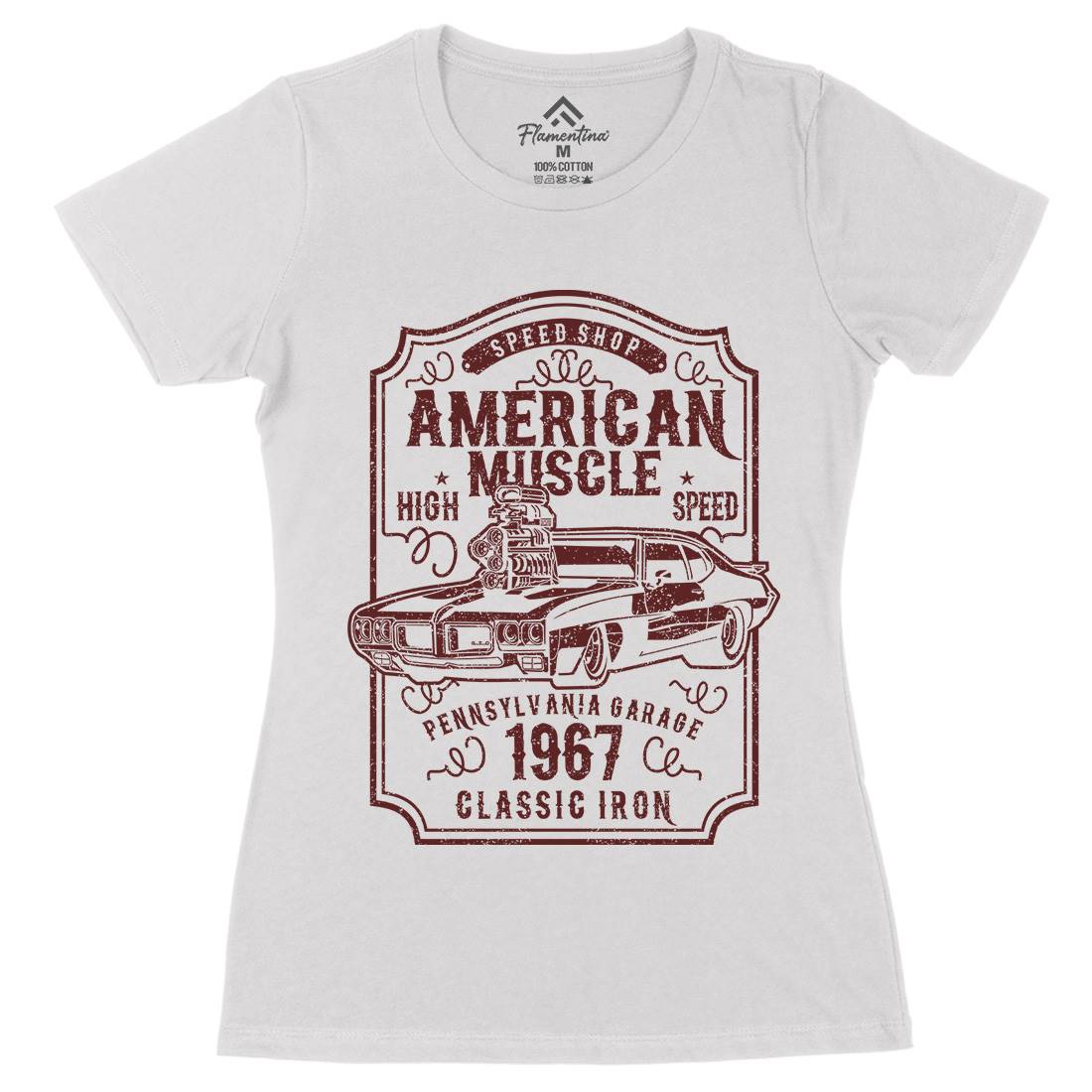American Muscle Womens Organic Crew Neck T-Shirt Cars B178
