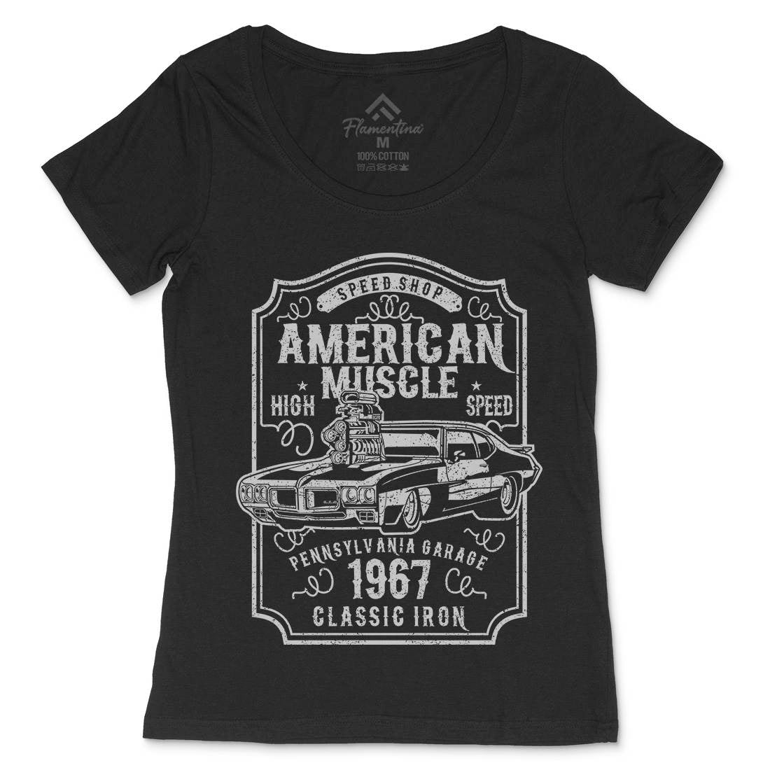 American Muscle Womens Scoop Neck T-Shirt Cars B178