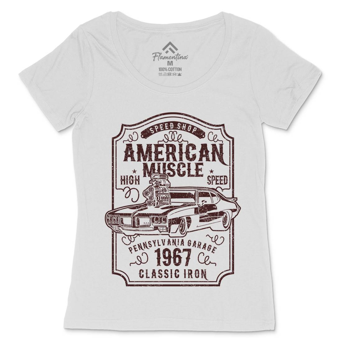 American Muscle Womens Scoop Neck T-Shirt Cars B178