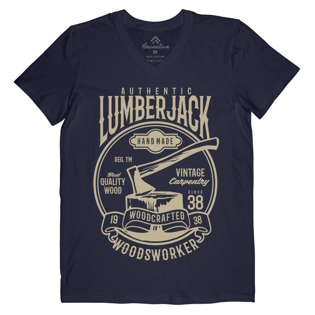 Authentic Lumberjack Mens Organic V-Neck T-Shirt Retro B181