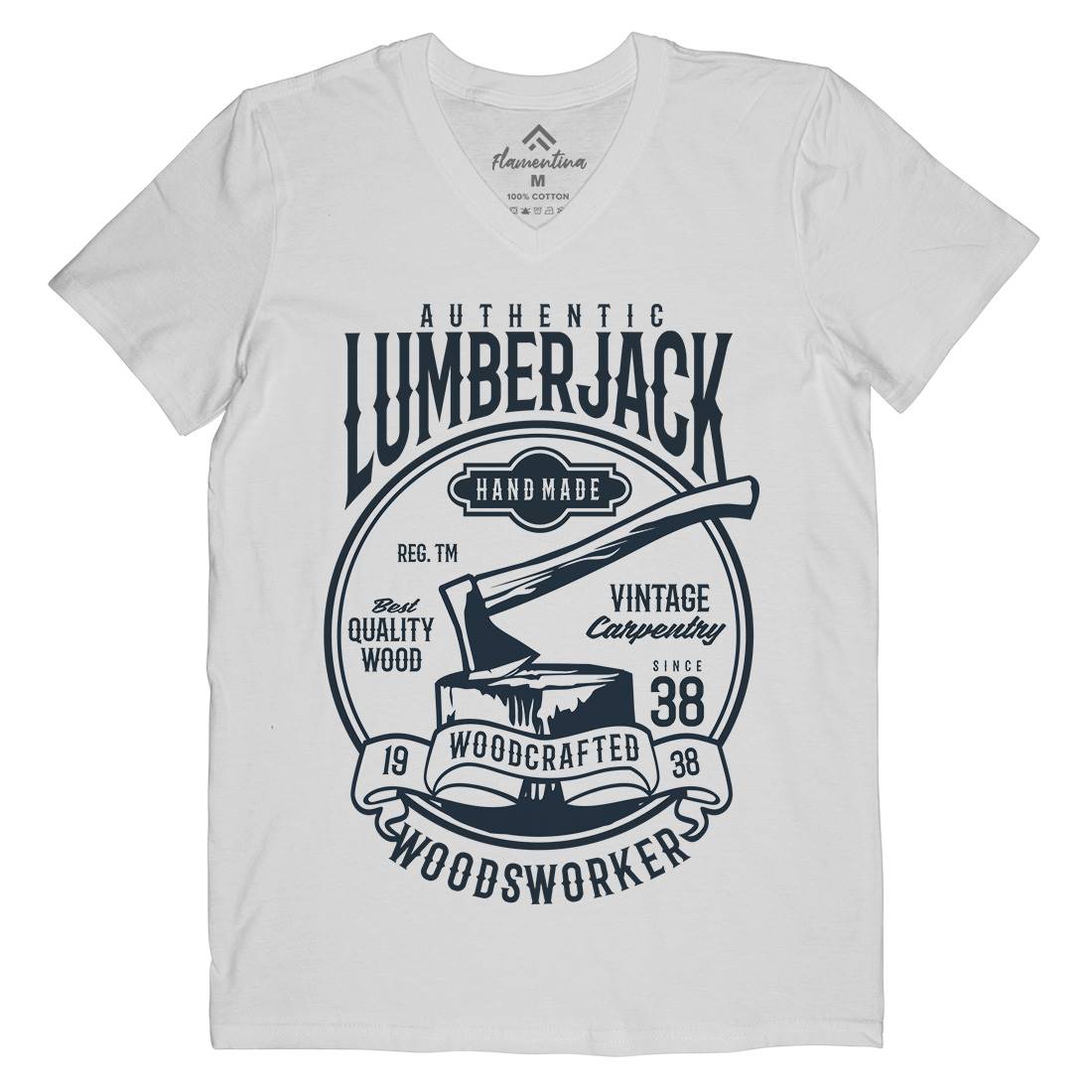 Authentic Lumberjack Mens Organic V-Neck T-Shirt Retro B181