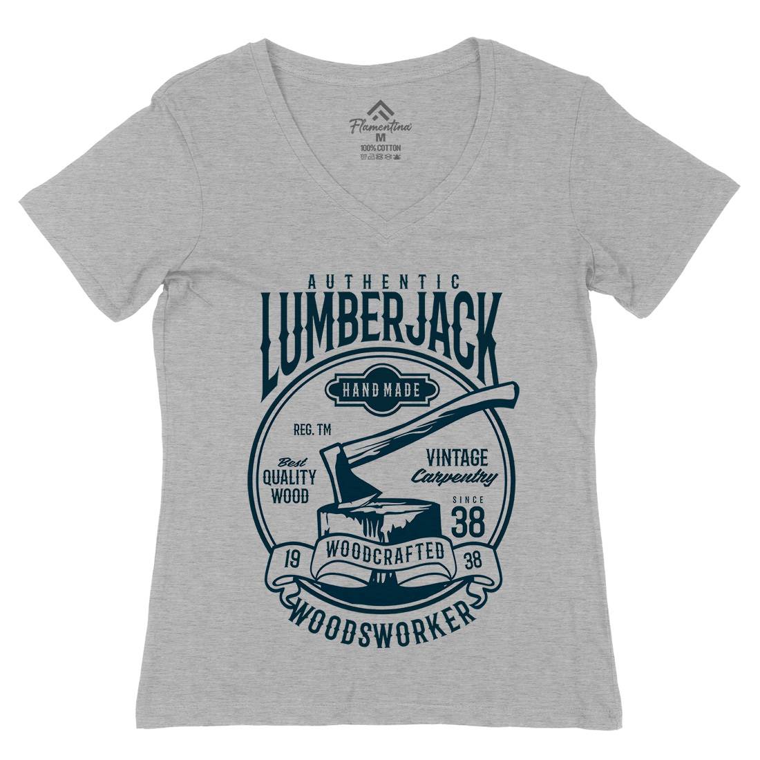 Authentic Lumberjack Womens Organic V-Neck T-Shirt Retro B181