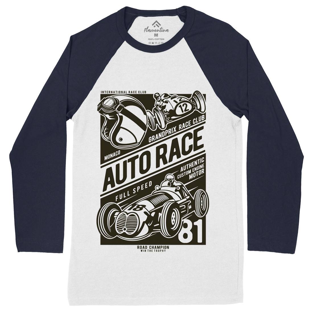 Auto Race Mens Long Sleeve Baseball T-Shirt Cars B182