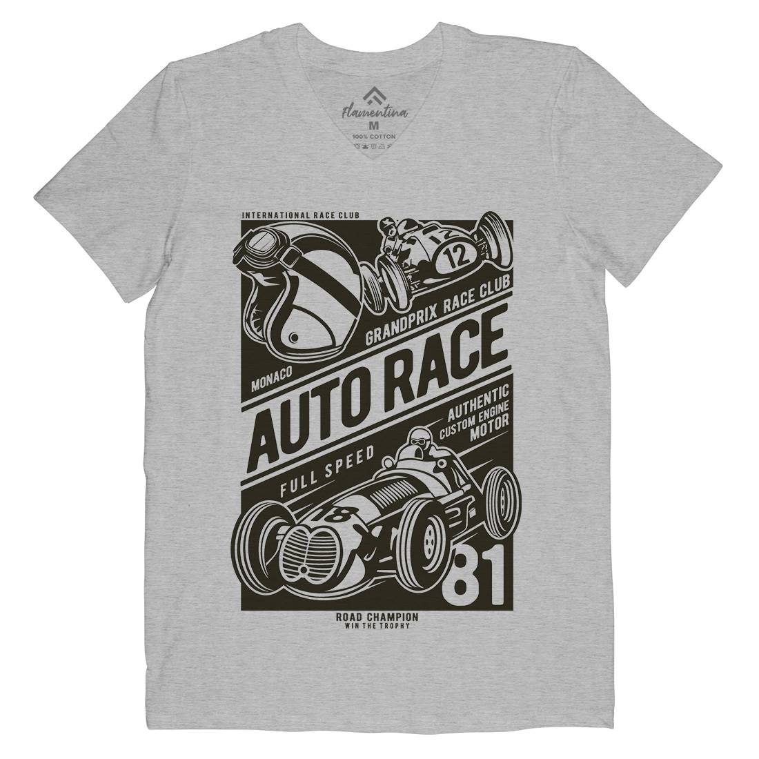 Auto Race Mens Organic V-Neck T-Shirt Cars B182