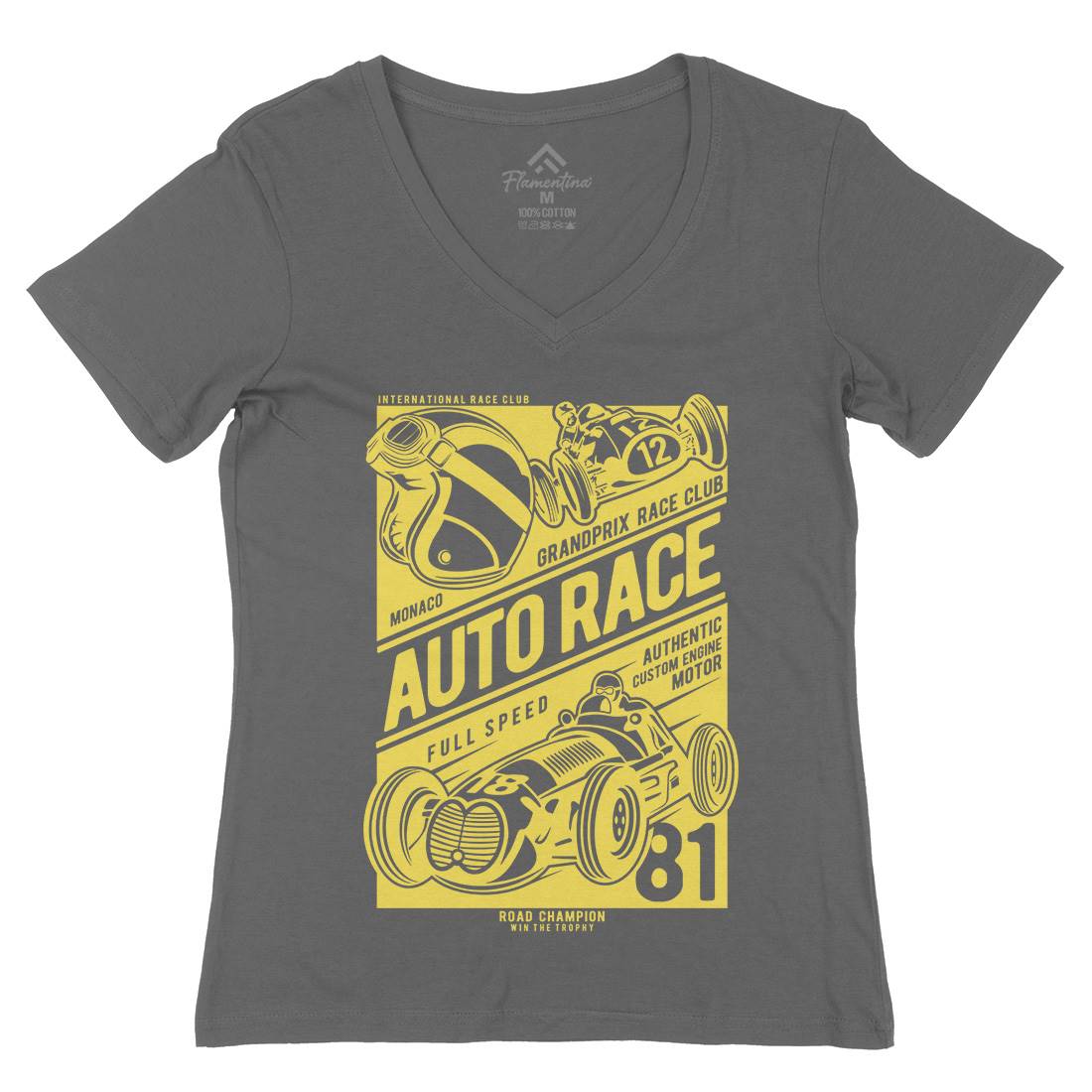 Auto Race Womens Organic V-Neck T-Shirt Cars B182