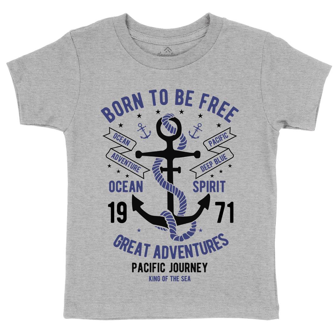 Born To Be Free Kids Organic Crew Neck T-Shirt Navy B184