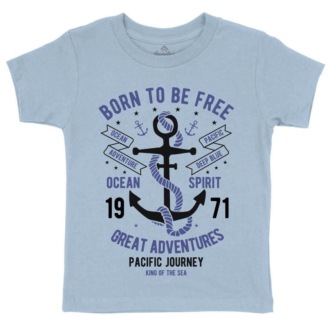 Born To Be Free Kids Organic Crew Neck T-Shirt Navy B184