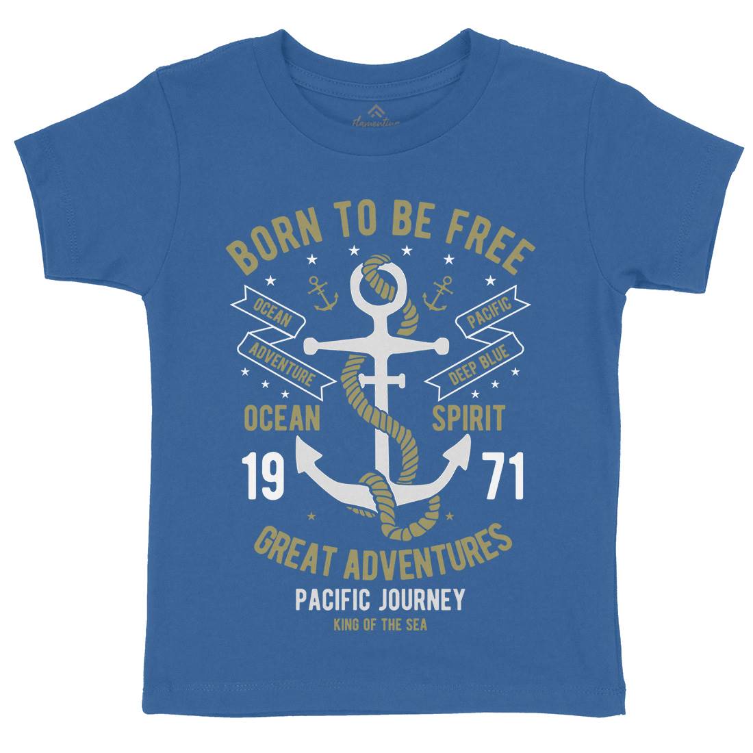 Born To Be Free Kids Crew Neck T-Shirt Navy B184