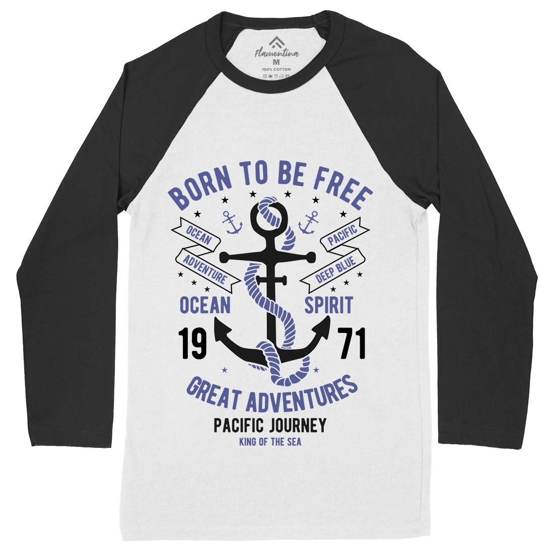 Born To Be Free Mens Long Sleeve Baseball T-Shirt Navy B184
