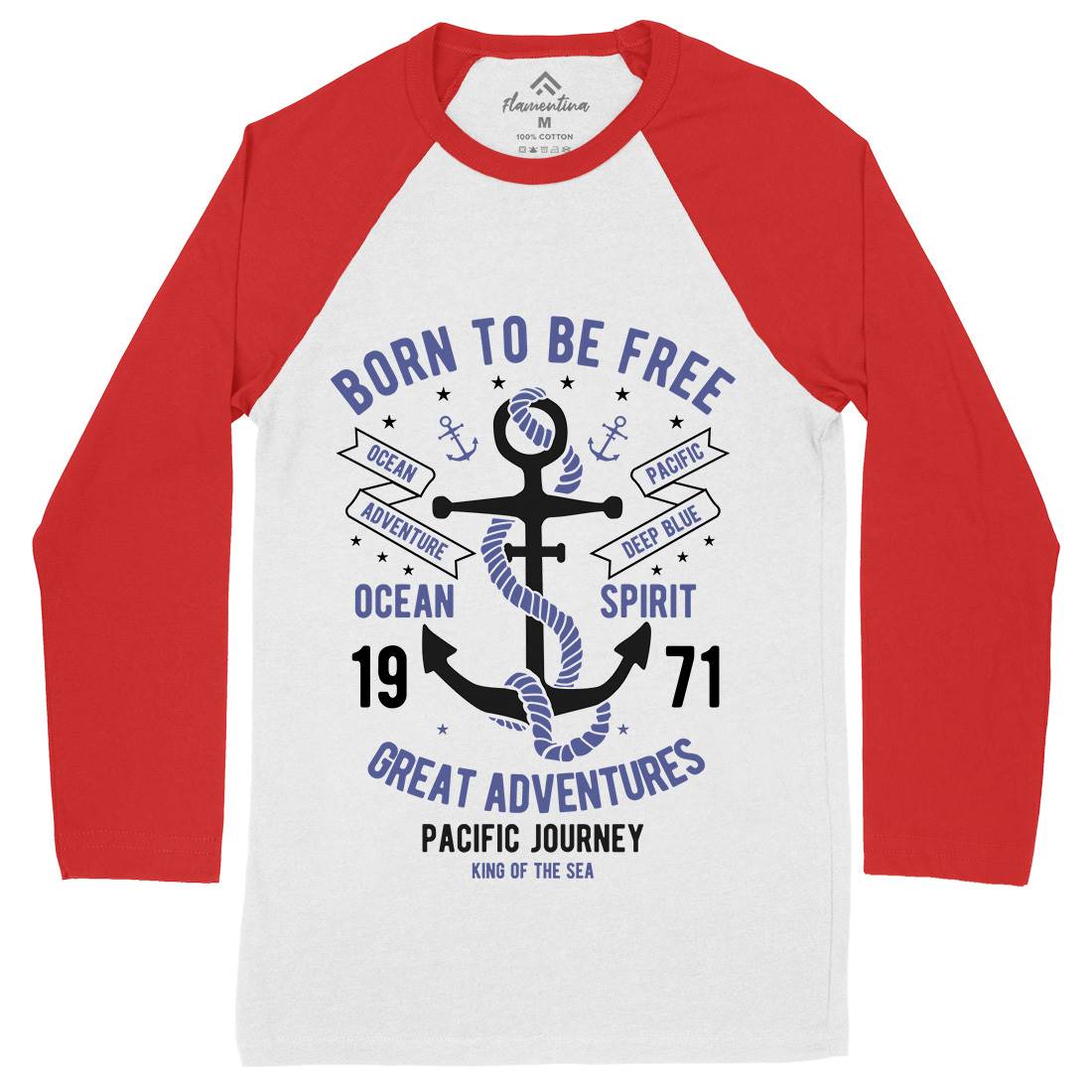 Born To Be Free Mens Long Sleeve Baseball T-Shirt Navy B184