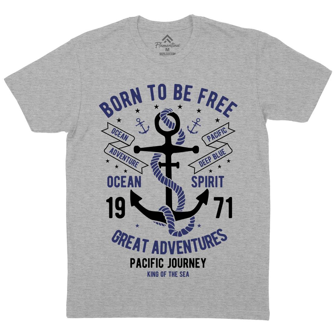 Born To Be Free Mens Crew Neck T-Shirt Navy B184