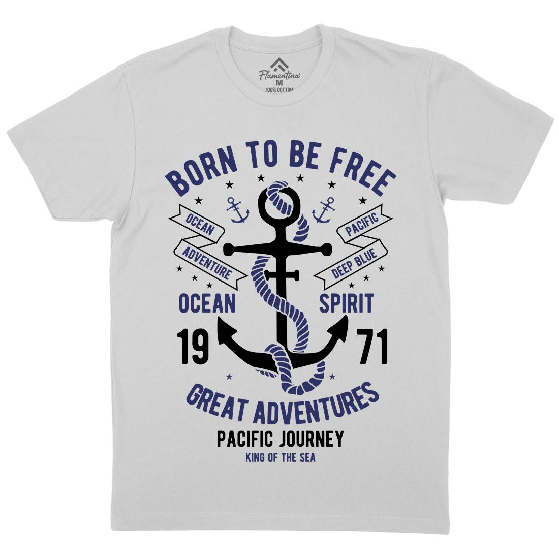 Born To Be Free Mens Crew Neck T-Shirt Navy B184