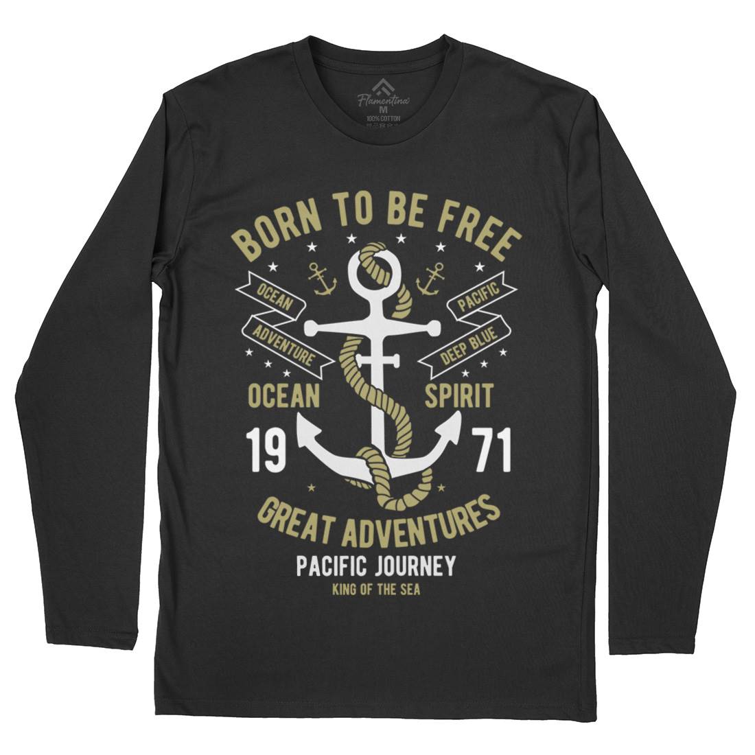 Born To Be Free Mens Long Sleeve T-Shirt Navy B184