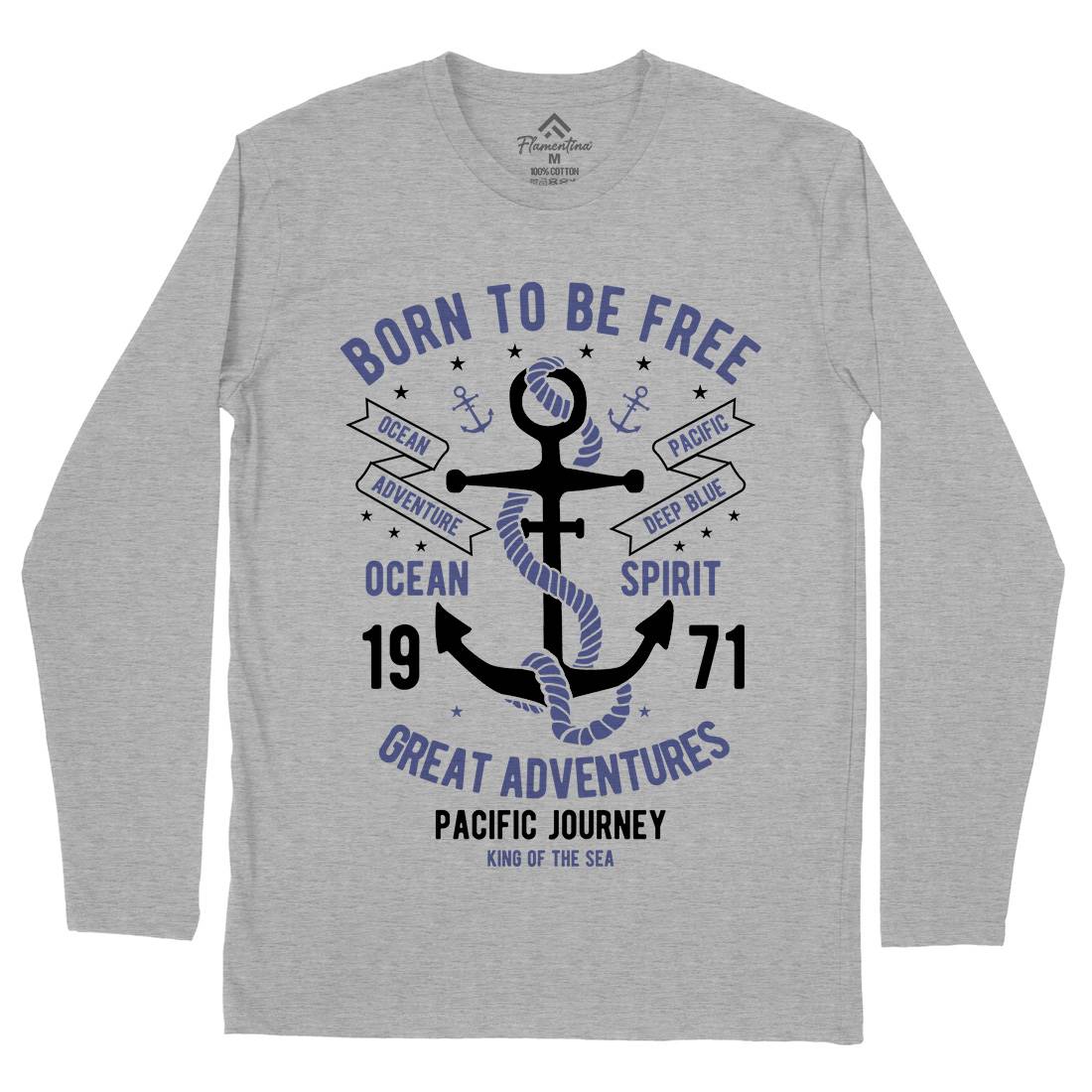Born To Be Free Mens Long Sleeve T-Shirt Navy B184