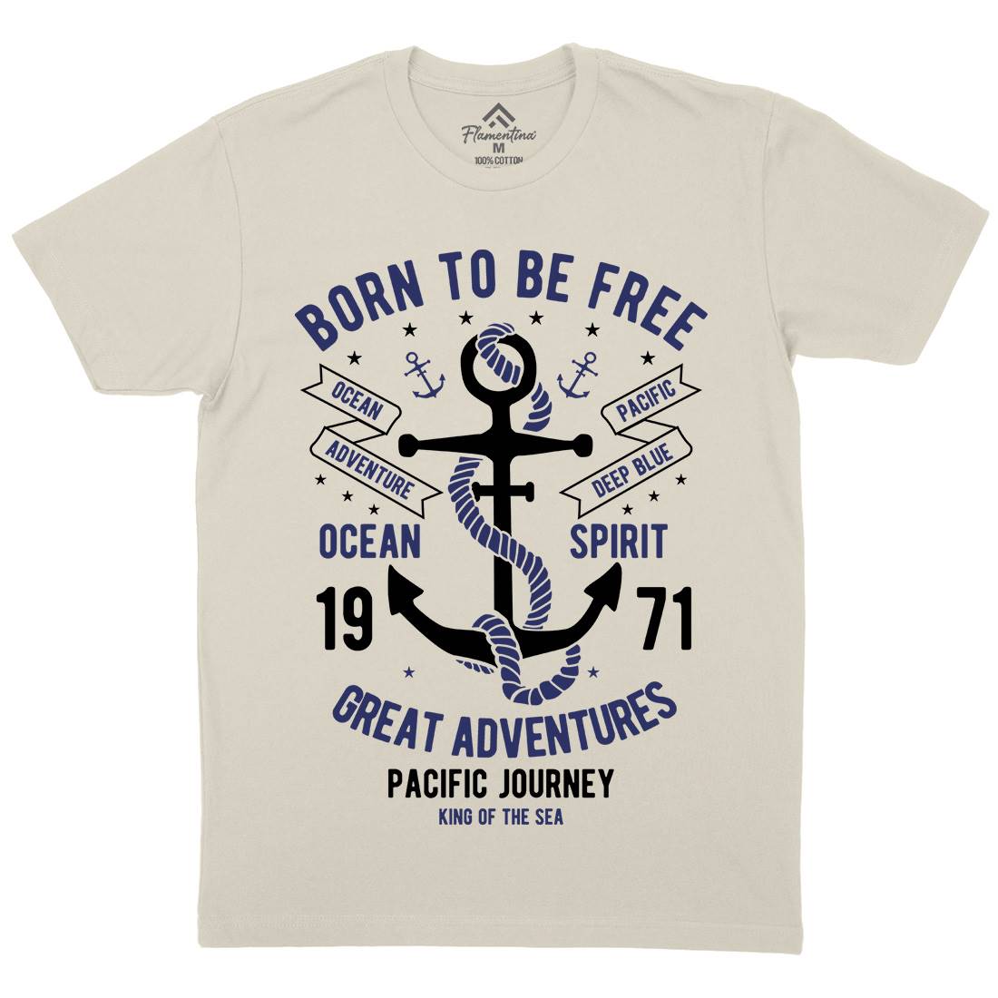 Born To Be Free Mens Organic Crew Neck T-Shirt Navy B184