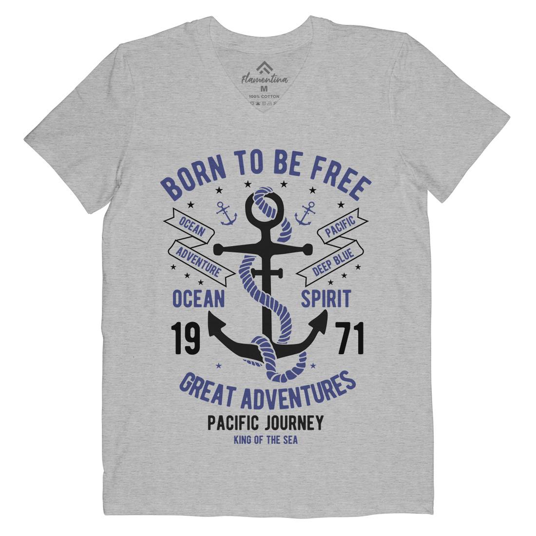 Born To Be Free Mens Organic V-Neck T-Shirt Navy B184