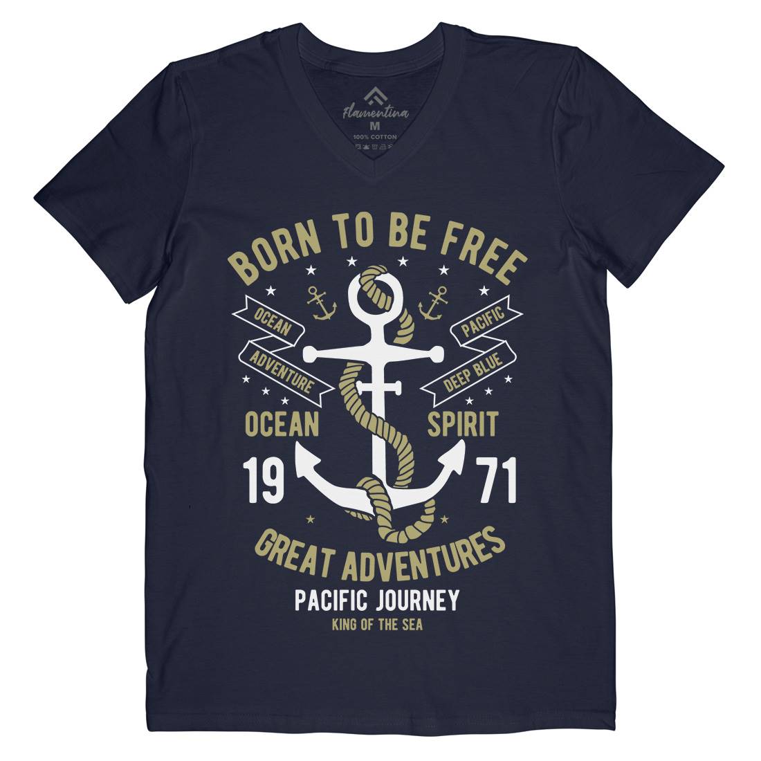 Born To Be Free Mens V-Neck T-Shirt Navy B184
