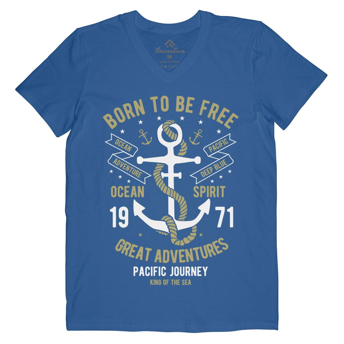 Born To Be Free Mens V-Neck T-Shirt Navy B184