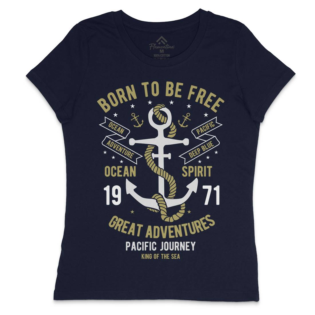 Born To Be Free Womens Crew Neck T-Shirt Navy B184