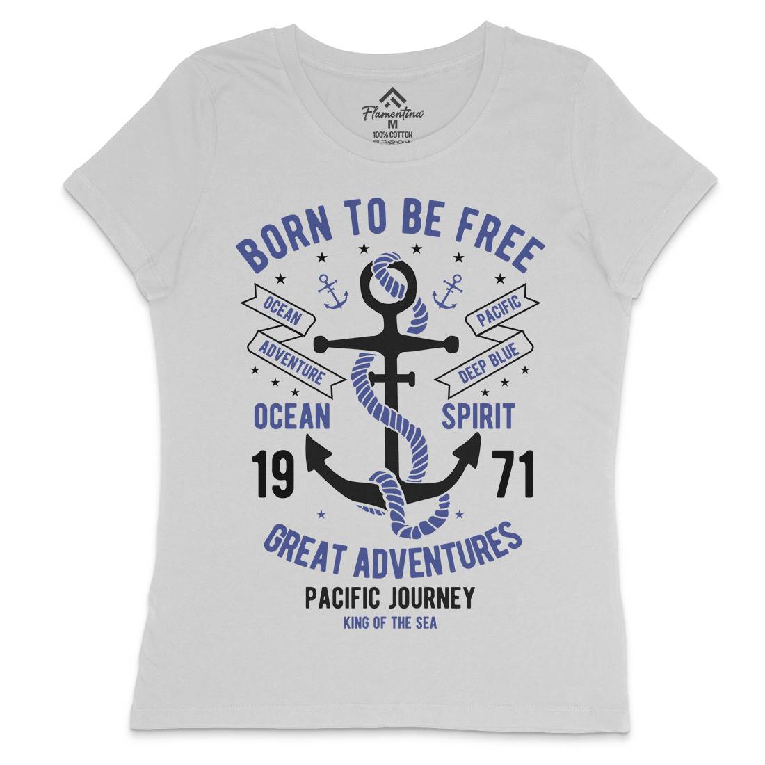 Born To Be Free Womens Crew Neck T-Shirt Navy B184