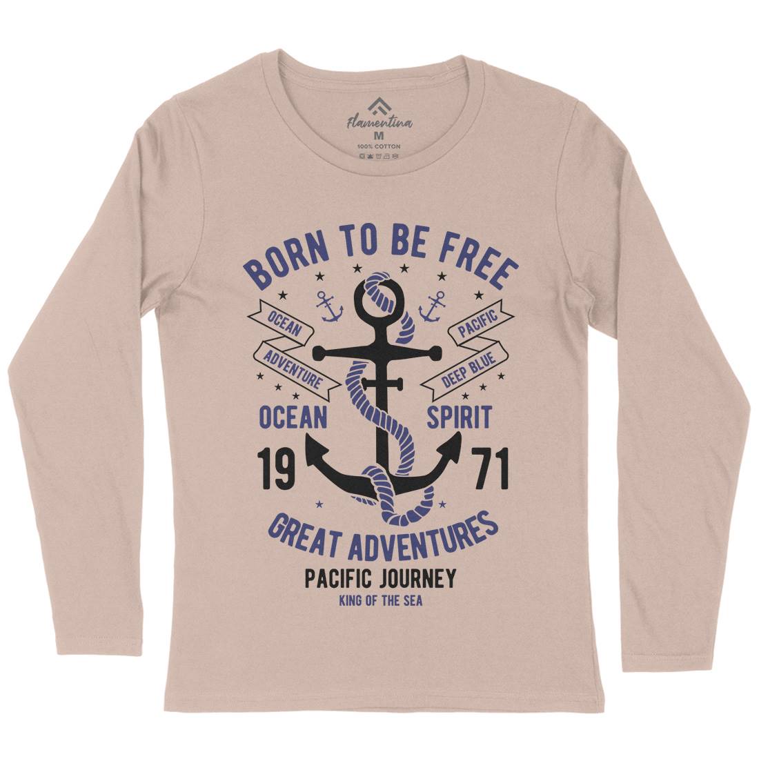 Born To Be Free Womens Long Sleeve T-Shirt Navy B184
