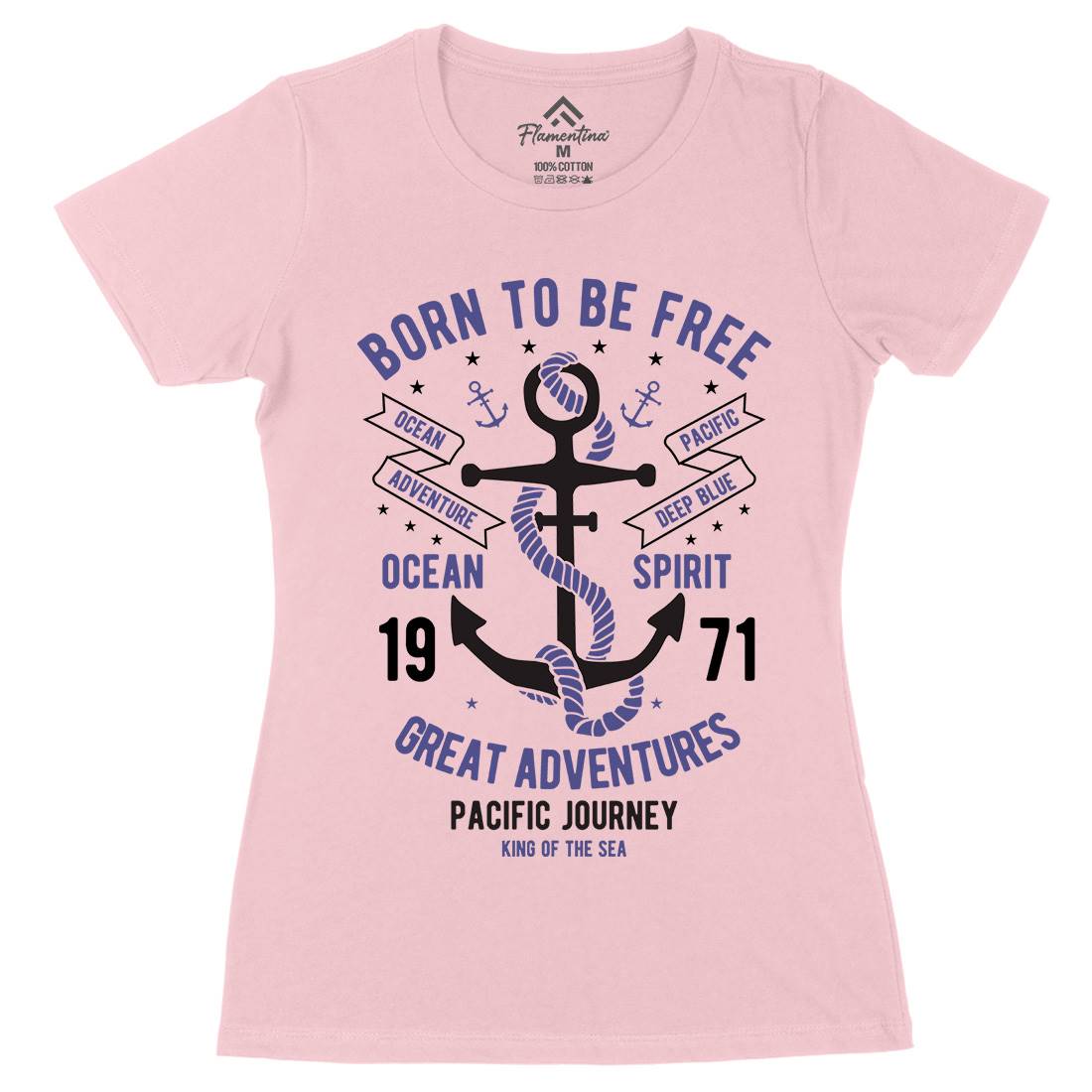 Born To Be Free Womens Organic Crew Neck T-Shirt Navy B184