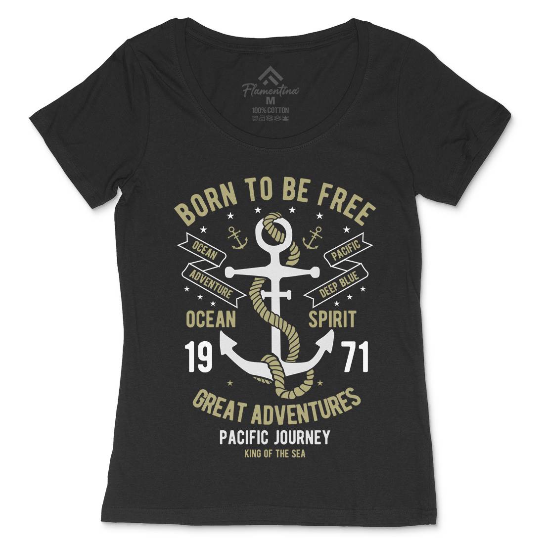 Born To Be Free Womens Scoop Neck T-Shirt Navy B184