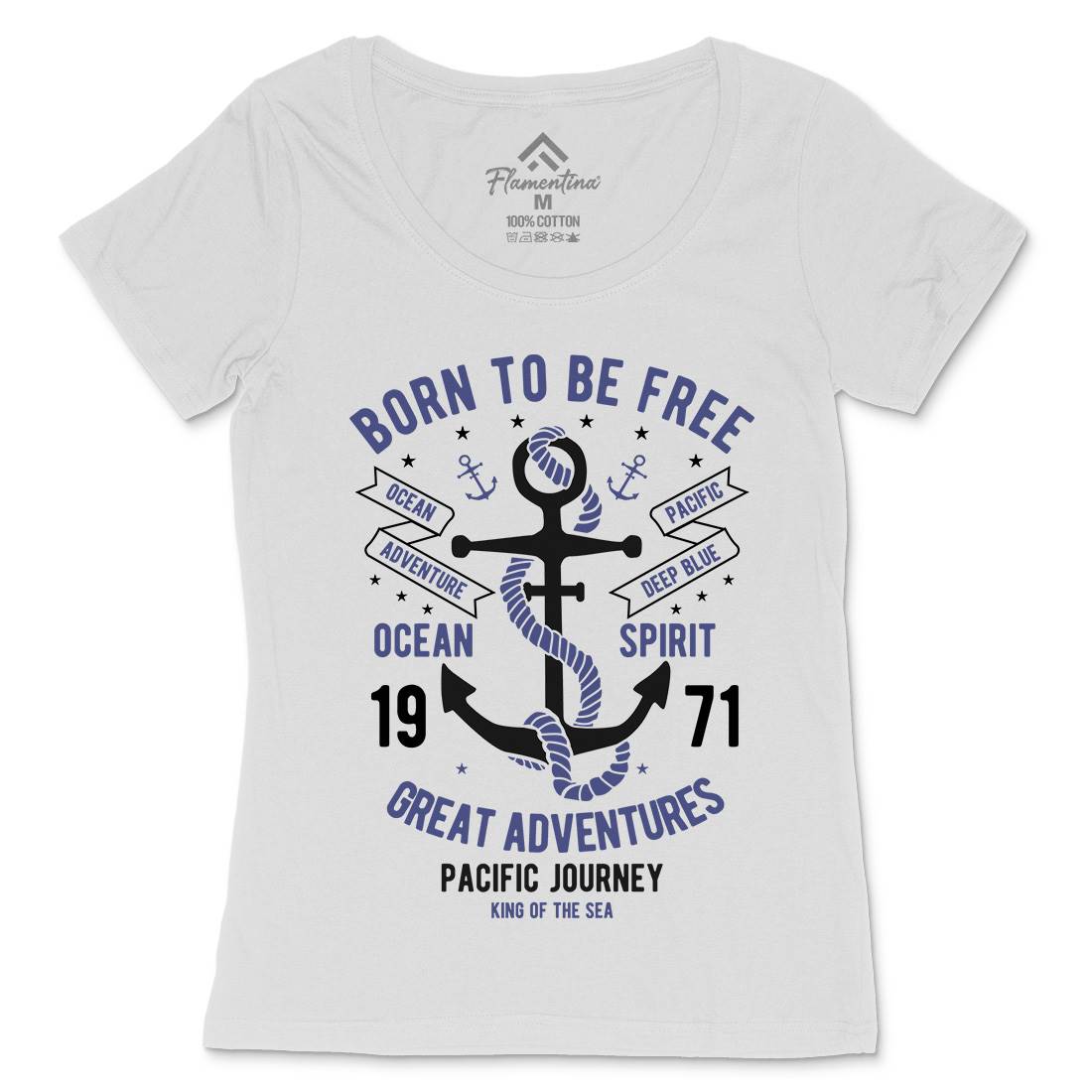 Born To Be Free Womens Scoop Neck T-Shirt Navy B184