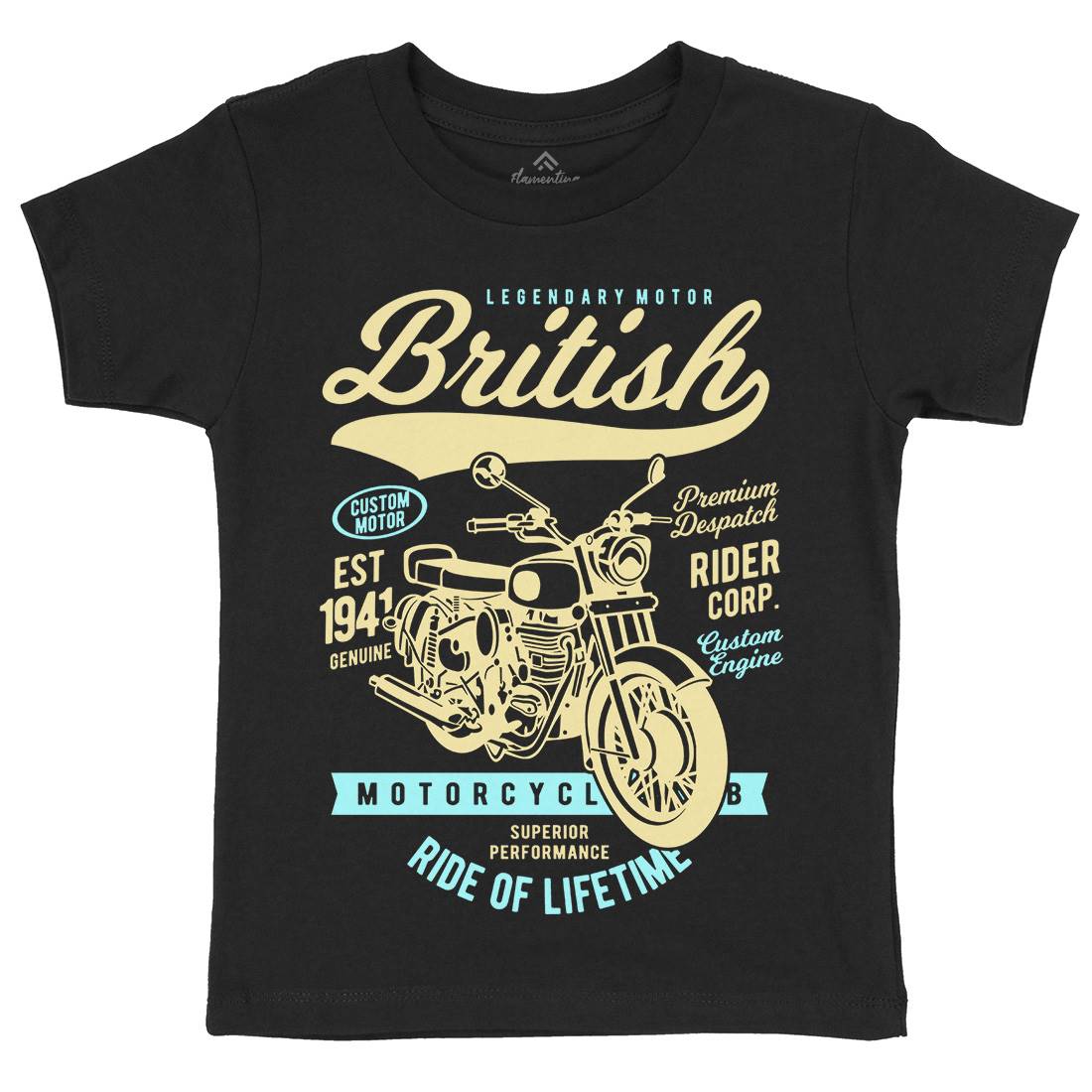 British Kids Crew Neck T-Shirt Motorcycles B187