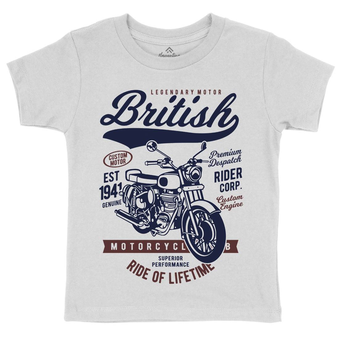 British Kids Organic Crew Neck T-Shirt Motorcycles B187