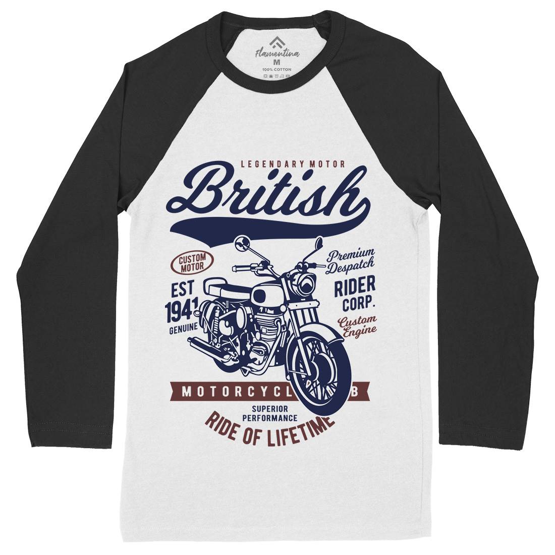British Mens Long Sleeve Baseball T-Shirt Motorcycles B187