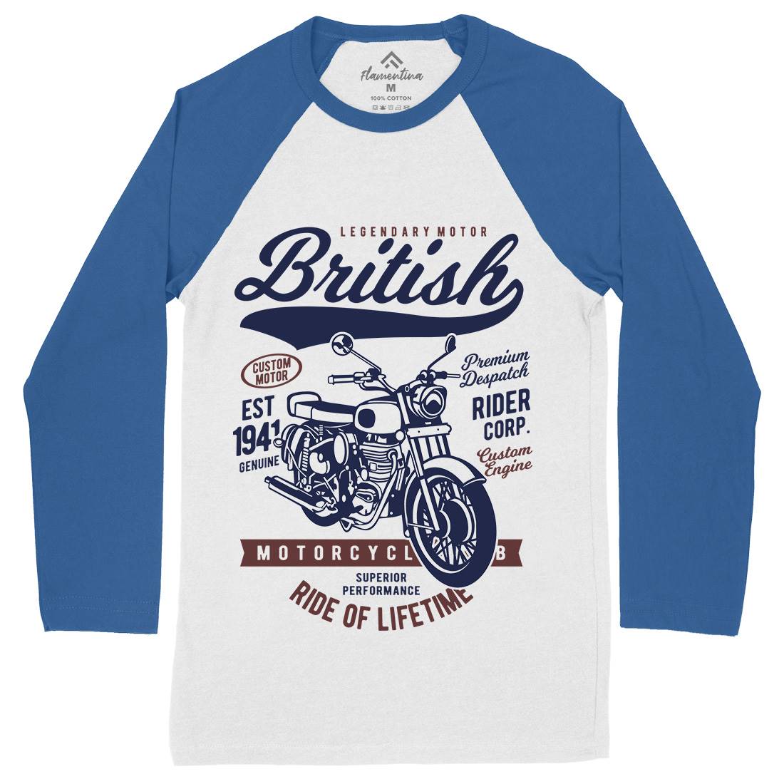British Mens Long Sleeve Baseball T-Shirt Motorcycles B187