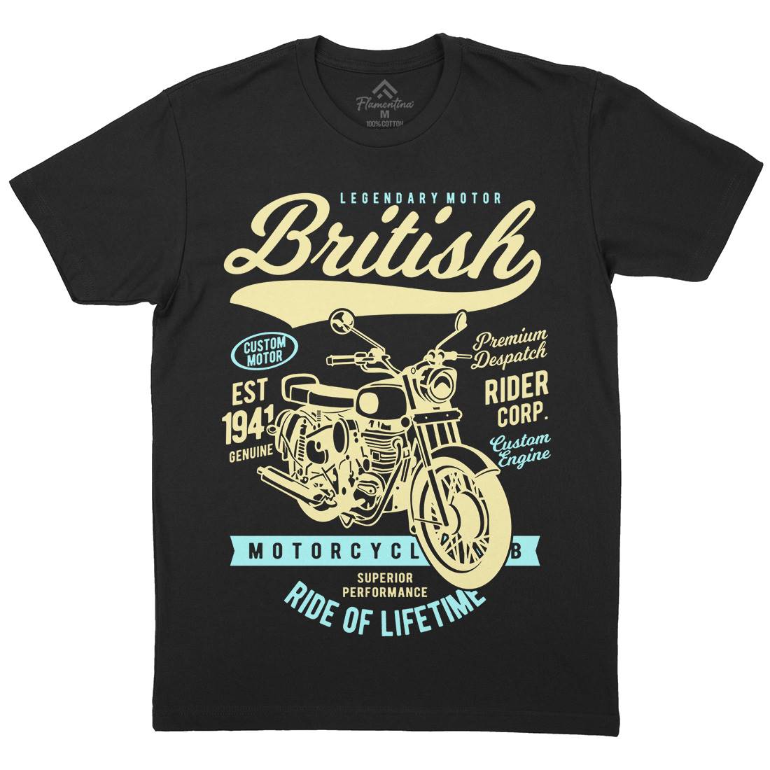 British Mens Organic Crew Neck T-Shirt Motorcycles B187