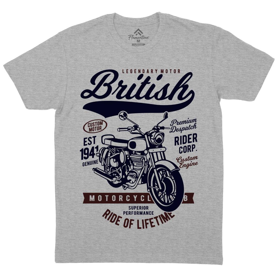 British Mens Crew Neck T-Shirt Motorcycles B187