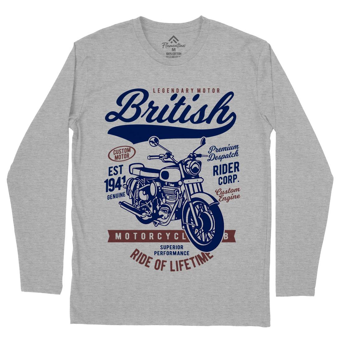 British Mens Long Sleeve T-Shirt Motorcycles B187