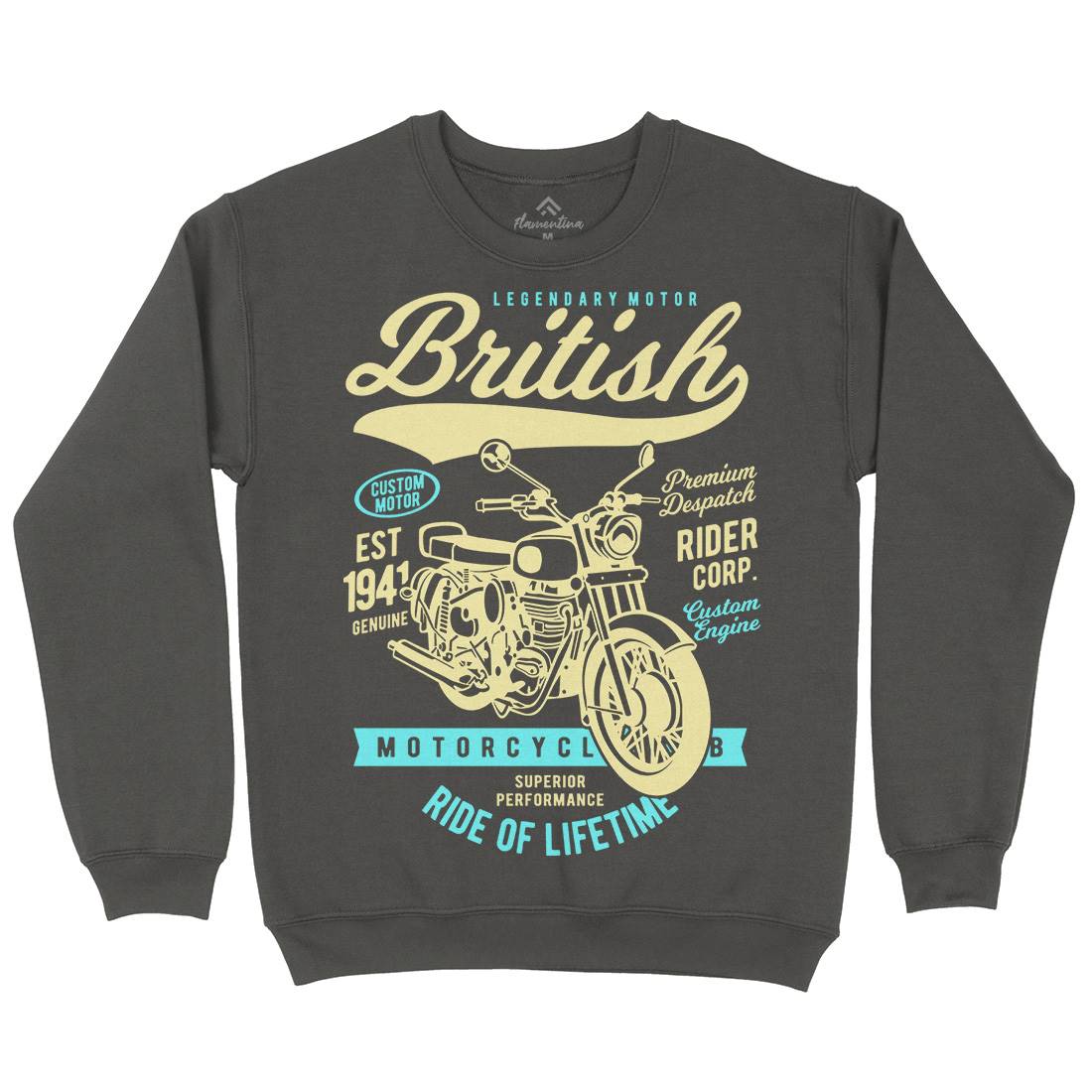 British Mens Crew Neck Sweatshirt Motorcycles B187