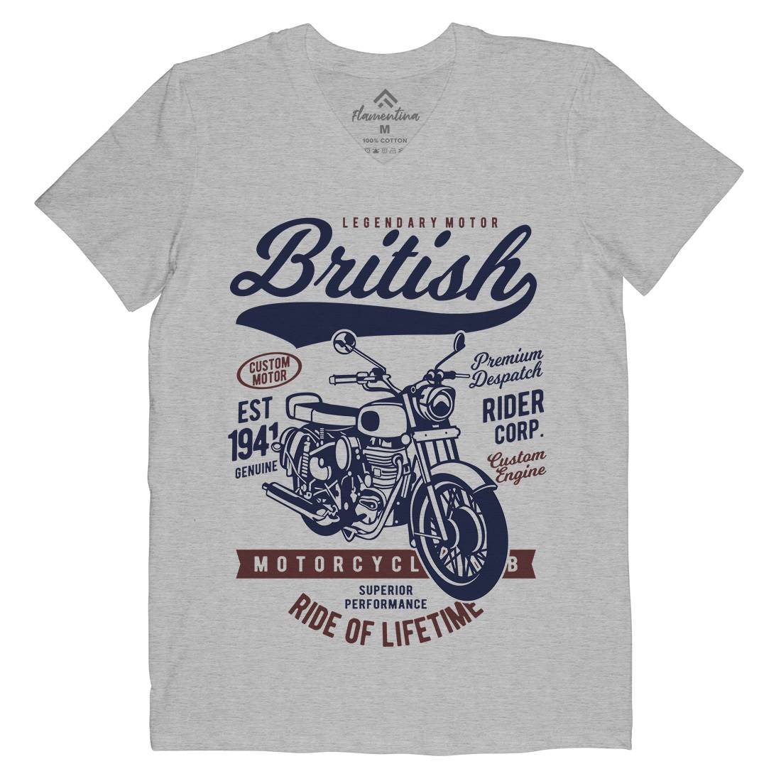 British Mens V-Neck T-Shirt Motorcycles B187