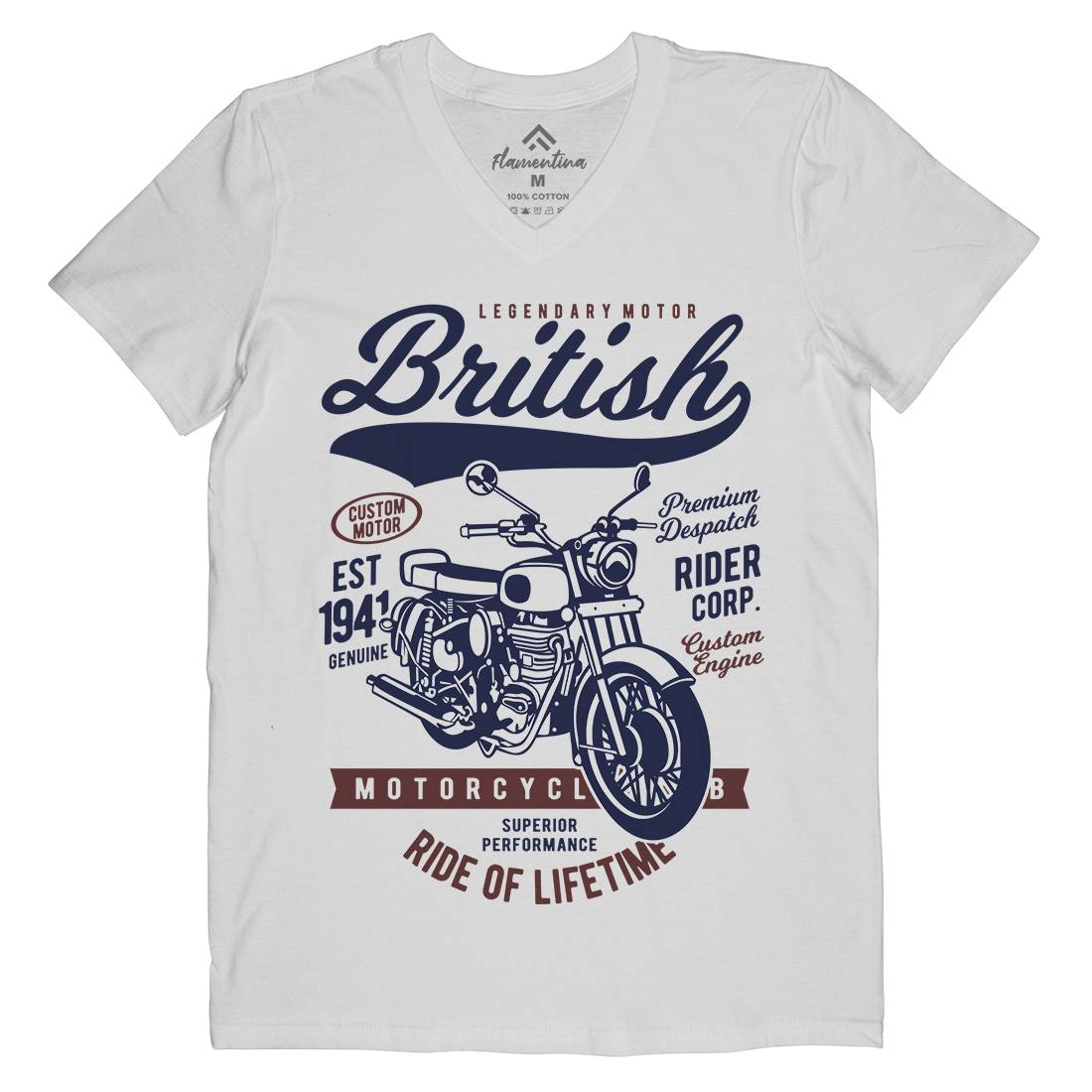 British Mens V-Neck T-Shirt Motorcycles B187