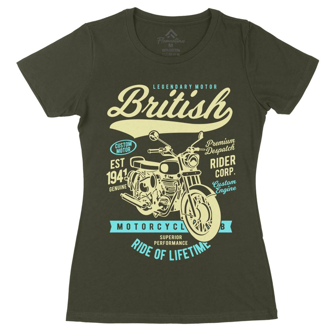British Womens Organic Crew Neck T-Shirt Motorcycles B187