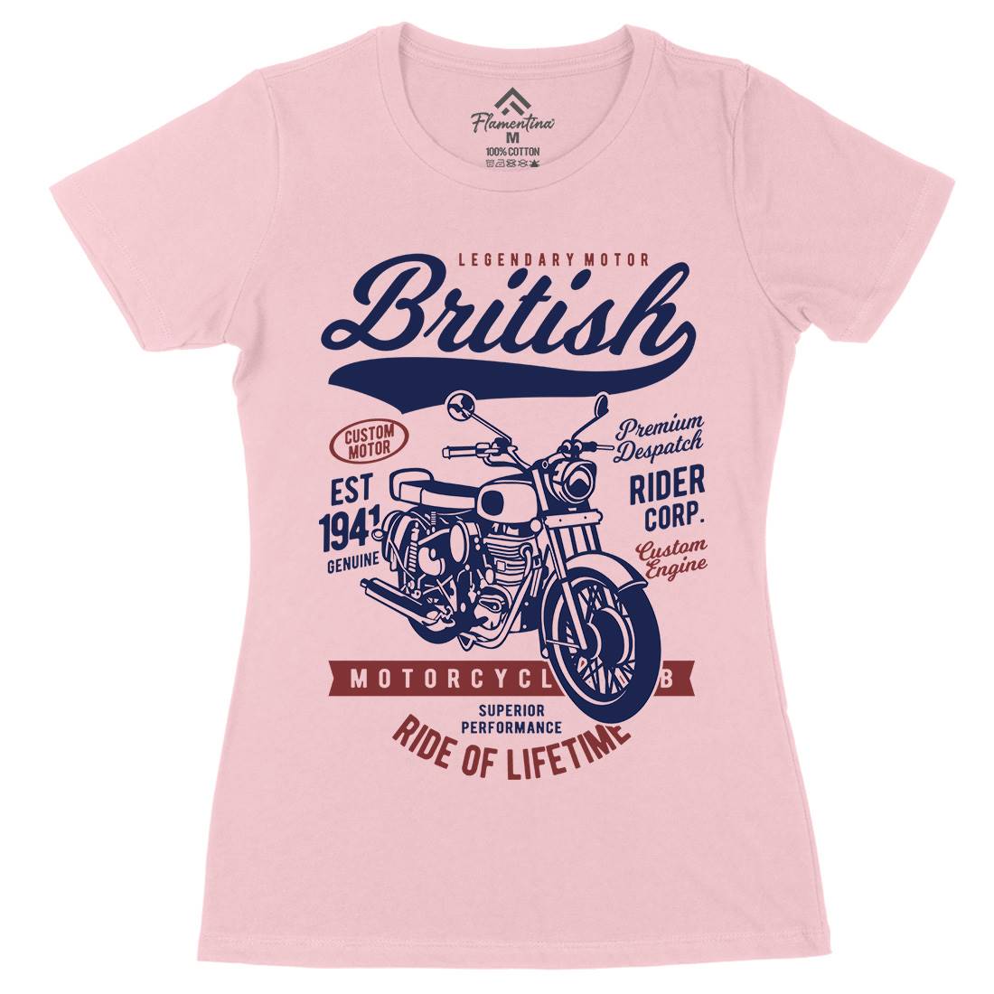 British Womens Organic Crew Neck T-Shirt Motorcycles B187