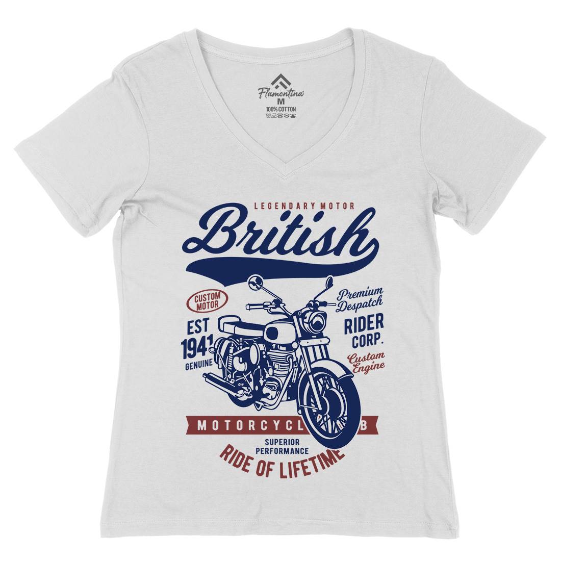 British Womens Organic V-Neck T-Shirt Motorcycles B187