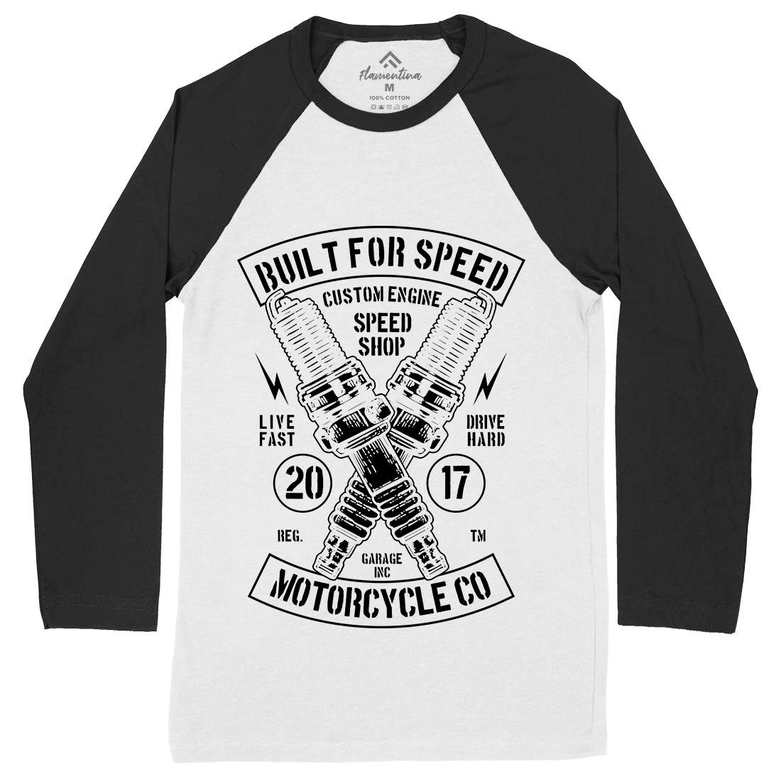 Built For Speed Mens Long Sleeve Baseball T-Shirt Motorcycles B188