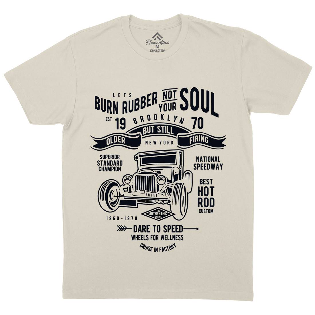 Burn Rubber Mens Organic Crew Neck T-Shirt Cars B189